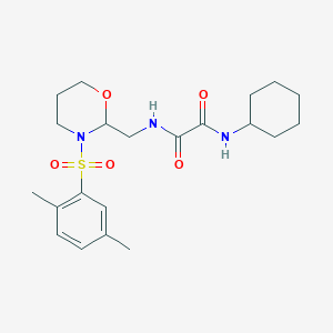 molecular formula C21H31N3O5S B2873802 N'-cyclohexyl-N-{[3-(2,5-dimethylbenzenesulfonyl)-1,3-oxazinan-2-yl]methyl}ethanediamide CAS No. 872724-25-9