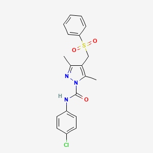 molecular formula C19H18ClN3O3S B2873809 N-(4-chlorophenyl)-3,5-dimethyl-4-[(phenylsulfonyl)methyl]-1H-pyrazole-1-carboxamide CAS No. 321574-41-8