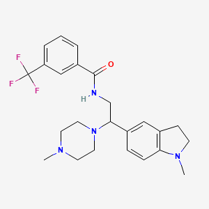 molecular formula C24H29F3N4O B2873814 N-(2-(1-methylindolin-5-yl)-2-(4-methylpiperazin-1-yl)ethyl)-3-(trifluoromethyl)benzamide CAS No. 922034-74-0