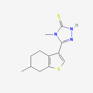 molecular formula C12H15N3S2 B2873885 4-methyl-5-(6-methyl-4,5,6,7-tetrahydro-1-benzothien-3-yl)-4H-1,2,4-triazole-3-thiol CAS No. 588687-51-8