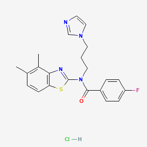 molecular formula C22H22ClFN4OS B2873986 N-(3-(1H-imidazol-1-yl)propyl)-N-(4,5-dimethylbenzo[d]thiazol-2-yl)-4-fluorobenzamide hydrochloride CAS No. 1215456-87-3