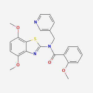 molecular formula C23H21N3O4S B2873995 N-(4,7-dimethoxy-1,3-benzothiazol-2-yl)-2-methoxy-N-[(pyridin-3-yl)methyl]benzamide CAS No. 895432-94-7