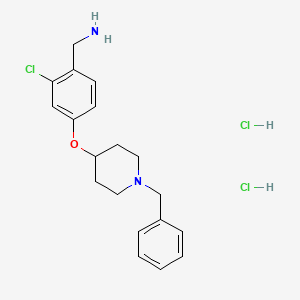 molecular formula C19H25Cl3N2O B2874061 (4-((1-Benzylpiperidin-4-yl)oxy)-2-chlorophenyl)methanamine dihydrochloride CAS No. 1198416-88-4