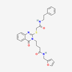 molecular formula C27H28N4O4S B2874066 N-(furan-2-ylmethyl)-4-(4-oxo-2-((2-oxo-2-(phenethylamino)ethyl)thio)quinazolin-3(4H)-yl)butanamide CAS No. 451465-25-1