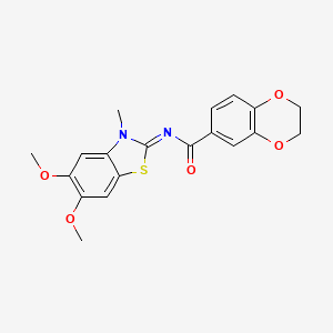 molecular formula C19H18N2O5S B2874102 N-[(2Z)-5,6-dimethoxy-3-methyl-2,3-dihydro-1,3-benzothiazol-2-ylidene]-2,3-dihydro-1,4-benzodioxine-6-carboxamide CAS No. 895433-08-6