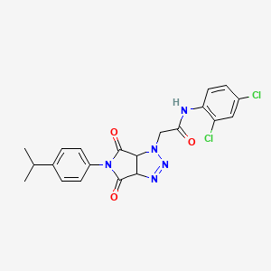 molecular formula C21H19Cl2N5O3 B2874108 N-(2,4-dichlorophenyl)-2-{4,6-dioxo-5-[4-(propan-2-yl)phenyl]-1H,3aH,4H,5H,6H,6aH-pyrrolo[3,4-d][1,2,3]triazol-1-yl}acetamide CAS No. 1052604-28-0