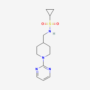 molecular formula C13H20N4O2S B2874110 N-((1-(pyrimidin-2-yl)piperidin-4-yl)methyl)cyclopropanesulfonamide CAS No. 1235289-18-5