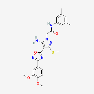B2874123 2-(5-amino-4-(3-(3,4-dimethoxyphenyl)-1,2,4-oxadiazol-5-yl)-3-(methylthio)-1H-pyrazol-1-yl)-N-(3,5-dimethylphenyl)acetamide CAS No. 1019098-82-8
