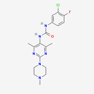 molecular formula C18H22ClFN6O B2874205 1-(3-Chloro-4-fluorophenyl)-3-[4,6-dimethyl-2-(4-methylpiperazin-1-YL)pyrimidin-5-YL]urea CAS No. 1448028-89-4