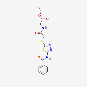 molecular formula C16H18N4O4S2 B2874215 ethyl 2-(2-{[5-(4-methylbenzamido)-1,3,4-thiadiazol-2-yl]sulfanyl}acetamido)acetate CAS No. 893337-54-7