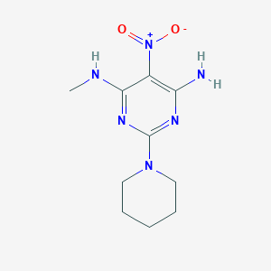 molecular formula C10H16N6O2 B2874222 N4-methyl-5-nitro-2-(piperidin-1-yl)pyrimidine-4,6-diamine CAS No. 610756-73-5