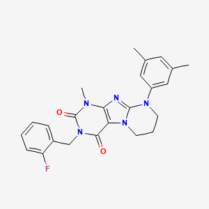molecular formula C24H24FN5O2 B2874255 9-(3,5-dimethylphenyl)-3-(2-fluorobenzyl)-1-methyl-6,7,8,9-tetrahydropyrimido[2,1-f]purine-2,4(1H,3H)-dione CAS No. 847368-18-7