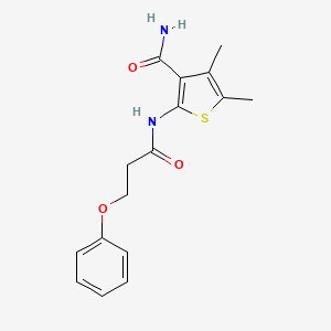 molecular formula C16H18N2O3S B2874262 4,5-Dimethyl-2-(3-phenoxypropanamido)thiophene-3-carboxamide CAS No. 896308-25-1