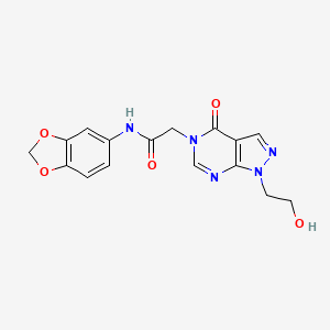 molecular formula C16H15N5O5 B2874264 N-(2H-1,3-benzodioxol-5-yl)-2-[1-(2-hydroxyethyl)-4-oxo-1H,4H,5H-pyrazolo[3,4-d]pyrimidin-5-yl]acetamide CAS No. 899742-66-6