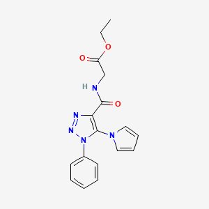 molecular formula C17H17N5O3 B2874280 ethyl 2-(1-phenyl-5-(1H-pyrrol-1-yl)-1H-1,2,3-triazole-4-carboxamido)acetate CAS No. 1788829-88-8