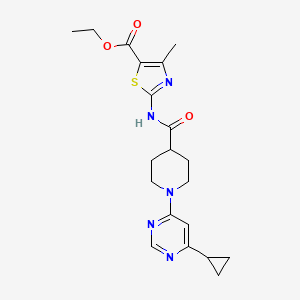 molecular formula C20H25N5O3S B2874281 Ethyl 2-(1-(6-cyclopropylpyrimidin-4-yl)piperidine-4-carboxamido)-4-methylthiazole-5-carboxylate CAS No. 1788770-06-8
