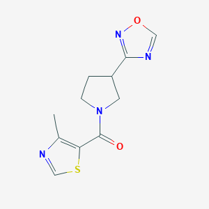 molecular formula C11H12N4O2S B2874299 (3-(1,2,4-Oxadiazol-3-yl)pyrrolidin-1-yl)(4-methylthiazol-5-yl)methanone CAS No. 2034552-33-3