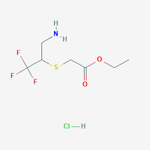 molecular formula C7H13ClF3NO2S B2874320 Ethyl 2-[(3-amino-1,1,1-trifluoropropan-2-yl)sulfanyl]acetate hydrochloride CAS No. 2060008-56-0