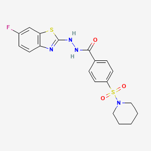 molecular formula C19H19FN4O3S2 B2874321 N'-(6-fluoro-1,3-benzothiazol-2-yl)-4-(piperidine-1-sulfonyl)benzohydrazide CAS No. 851980-03-5