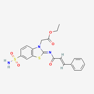 molecular formula C20H19N3O5S2 B2874322 ethyl 2-((Z)-2-(cinnamoylimino)-6-sulfamoylbenzo[d]thiazol-3(2H)-yl)acetate CAS No. 865247-67-2