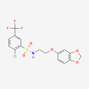 molecular formula C16H13ClF3NO5S B2874360 N-(2-(benzo[d][1,3]dioxol-5-yloxy)ethyl)-2-chloro-5-(trifluoromethyl)benzenesulfonamide CAS No. 1105235-15-1