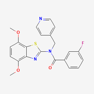 molecular formula C22H18FN3O3S B2874389 N-(4,7-dimethoxy-1,3-benzothiazol-2-yl)-3-fluoro-N-[(pyridin-4-yl)methyl]benzamide CAS No. 923147-09-5