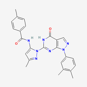 molecular formula C25H23N7O2 B2874459 N-{1-[1-(3,4-dimethylphenyl)-4-oxo-1H,4H,5H-pyrazolo[3,4-d]pyrimidin-6-yl]-3-methyl-1H-pyrazol-5-yl}-4-methylbenzamide CAS No. 1172500-20-7