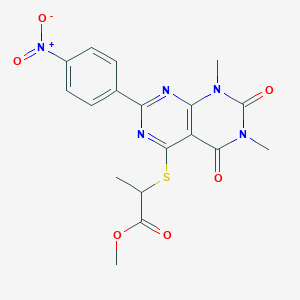 molecular formula C18H17N5O6S B2874460 Methyl 2-((6,8-dimethyl-2-(4-nitrophenyl)-5,7-dioxo-5,6,7,8-tetrahydropyrimido[4,5-d]pyrimidin-4-yl)thio)propanoate CAS No. 847190-75-4