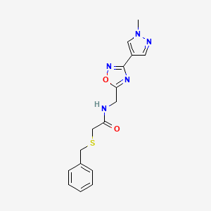 molecular formula C16H17N5O2S B2874523 2-(benzylsulfanyl)-N-{[3-(1-methyl-1H-pyrazol-4-yl)-1,2,4-oxadiazol-5-yl]methyl}acetamide CAS No. 2034533-08-7