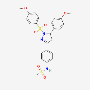 molecular formula C25H27N3O6S2 B2874531 N-(4-(5-(4-methoxyphenyl)-1-((4-methoxyphenyl)sulfonyl)-4,5-dihydro-1H-pyrazol-3-yl)phenyl)ethanesulfonamide CAS No. 851781-55-0
