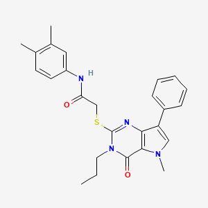 molecular formula C26H28N4O2S B2874540 N-(3,4-dimethylphenyl)-2-({5-methyl-4-oxo-7-phenyl-3-propyl-3H,4H,5H-pyrrolo[3,2-d]pyrimidin-2-yl}sulfanyl)acetamide CAS No. 1115370-93-8