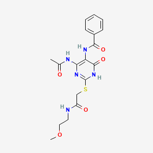 molecular formula C18H21N5O5S B2874558 N-(4-acetamido-2-((2-((2-methoxyethyl)amino)-2-oxoethyl)thio)-6-oxo-1,6-dihydropyrimidin-5-yl)benzamide CAS No. 872608-63-4