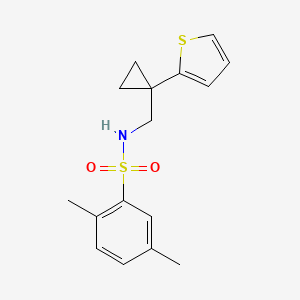 molecular formula C16H19NO2S2 B2874620 2,5-二甲基-N-((1-(噻吩-2-基)环丙基)甲基)苯磺酰胺 CAS No. 1203036-50-3