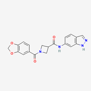 molecular formula C19H16N4O4 B2874633 1-(2H-1,3-benzodioxole-5-carbonyl)-N-(1H-indazol-6-yl)azetidine-3-carboxamide CAS No. 1396751-25-9