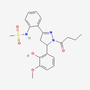 molecular formula C21H25N3O5S B2874676 N-(2-(1-butyryl-5-(2-hydroxy-3-methoxyphenyl)-4,5-dihydro-1H-pyrazol-3-yl)phenyl)methanesulfonamide CAS No. 923251-34-7