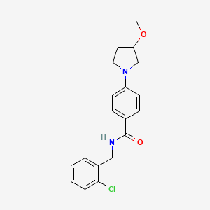 molecular formula C19H21ClN2O2 B2874692 N-[(2-Chlorophenyl)methyl]-4-(3-methoxypyrrolidin-1-yl)benzamide CAS No. 1798029-06-7