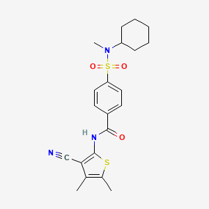 molecular formula C21H25N3O3S2 B2874714 N-(3-cyano-4,5-dimethylthiophen-2-yl)-4-[cyclohexyl(methyl)sulfamoyl]benzamide CAS No. 896304-81-7