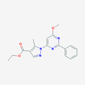 molecular formula C18H18N4O3 B287477 Ethyl 1-(6-methoxy-2-phenylpyrimidin-4-yl)-5-methylpyrazole-4-carboxylate 