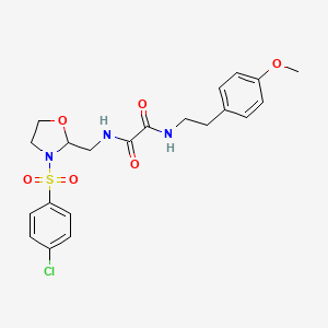 molecular formula C21H24ClN3O6S B2874837 N1-((3-((4-chlorophenyl)sulfonyl)oxazolidin-2-yl)methyl)-N2-(4-methoxyphenethyl)oxalamide CAS No. 874805-42-2