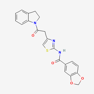 molecular formula C21H17N3O4S B2874967 N-(4-(2-(indolin-1-yl)-2-oxoethyl)thiazol-2-yl)benzo[d][1,3]dioxole-5-carboxamide CAS No. 941898-95-9