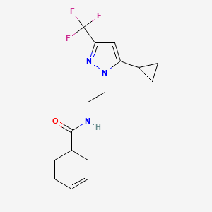 molecular formula C16H20F3N3O B2874991 N-{2-[5-cyclopropyl-3-(trifluoromethyl)-1H-pyrazol-1-yl]ethyl}cyclohex-3-ene-1-carboxamide CAS No. 1797617-29-8