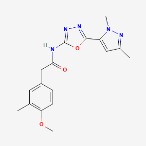 molecular formula C17H19N5O3 B2875010 N-(5-(1,3-dimethyl-1H-pyrazol-5-yl)-1,3,4-oxadiazol-2-yl)-2-(4-methoxy-3-methylphenyl)acetamide CAS No. 1171750-18-7