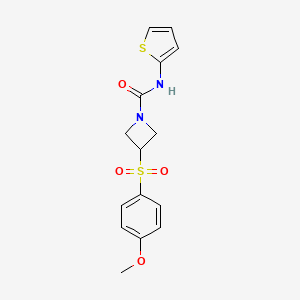 molecular formula C15H16N2O4S2 B2875019 3-(4-methoxybenzenesulfonyl)-N-(thiophen-2-yl)azetidine-1-carboxamide CAS No. 1704619-77-1