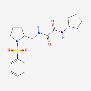 molecular formula C18H25N3O4S B2875192 N-{[1-(benzenesulfonyl)pyrrolidin-2-yl]methyl}-N'-cyclopentylethanediamide CAS No. 896264-47-4