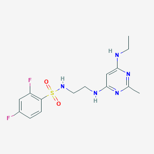 molecular formula C15H19F2N5O2S B2875205 N-(2-((6-(ethylamino)-2-methylpyrimidin-4-yl)amino)ethyl)-2,4-difluorobenzenesulfonamide CAS No. 1206985-05-8