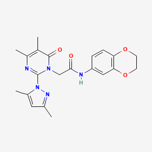 molecular formula C21H23N5O4 B2875227 N-(2,3-dihydro-1,4-benzodioxin-6-yl)-2-[2-(3,5-dimethyl-1H-pyrazol-1-yl)-4,5-dimethyl-6-oxo-1,6-dihydropyrimidin-1-yl]acetamide CAS No. 1002218-05-4