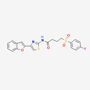 molecular formula C21H17FN2O4S2 B2875334 N-(4-(benzofuran-2-yl)thiazol-2-yl)-4-((4-fluorophenyl)sulfonyl)butanamide CAS No. 941918-59-8