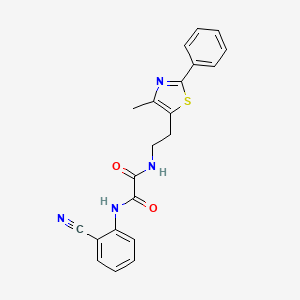 molecular formula C21H18N4O2S B2875344 N'-(2-cyanophenyl)-N-[2-(4-methyl-2-phenyl-1,3-thiazol-5-yl)ethyl]ethanediamide CAS No. 894010-34-5