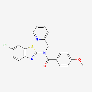 molecular formula C21H16ClN3O2S B2875375 N-(6-chlorobenzo[d]thiazol-2-yl)-4-methoxy-N-(pyridin-2-ylmethyl)benzamide CAS No. 922593-01-9