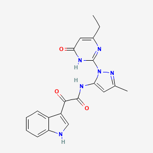 molecular formula C20H18N6O3 B2875377 N-(1-(4-Ethyl-6-oxo-1,6-dihydropyrimidin-2-yl)-3-methyl-1H-pyrazol-5-yl)-2-(1H-indol-3-yl)-2-oxoacetamide CAS No. 1003964-92-8